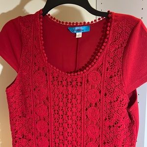 Buttons Red Midi Dress Crochet Design, Size: Large